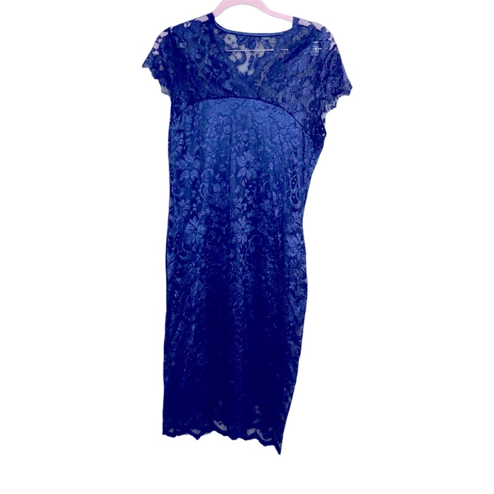 Blue Lace V Neck Midi Floral Dress Size 3XL fits like a Large/ 14